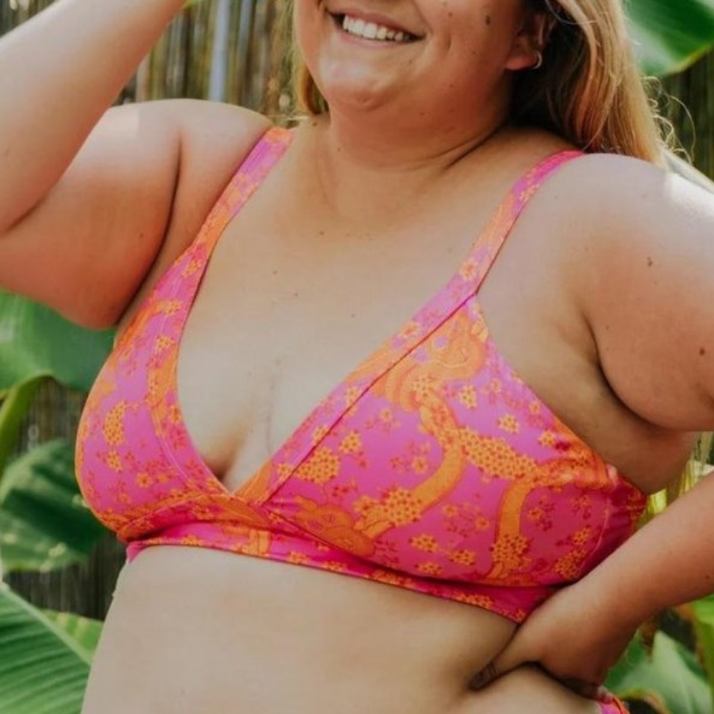 Kitty And Vibe Pink Orange Snake Floral Talia Vibe Banded Triangle Bikini Top D — image 2 of 8